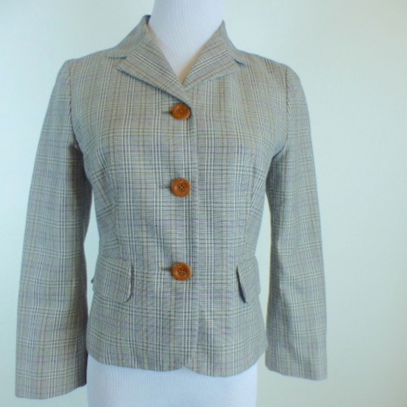 Celine PARIS FRANCE plaid cotton Blazer vintage chain belt silk lined i36 4 - 6 - Picture 1 of 8